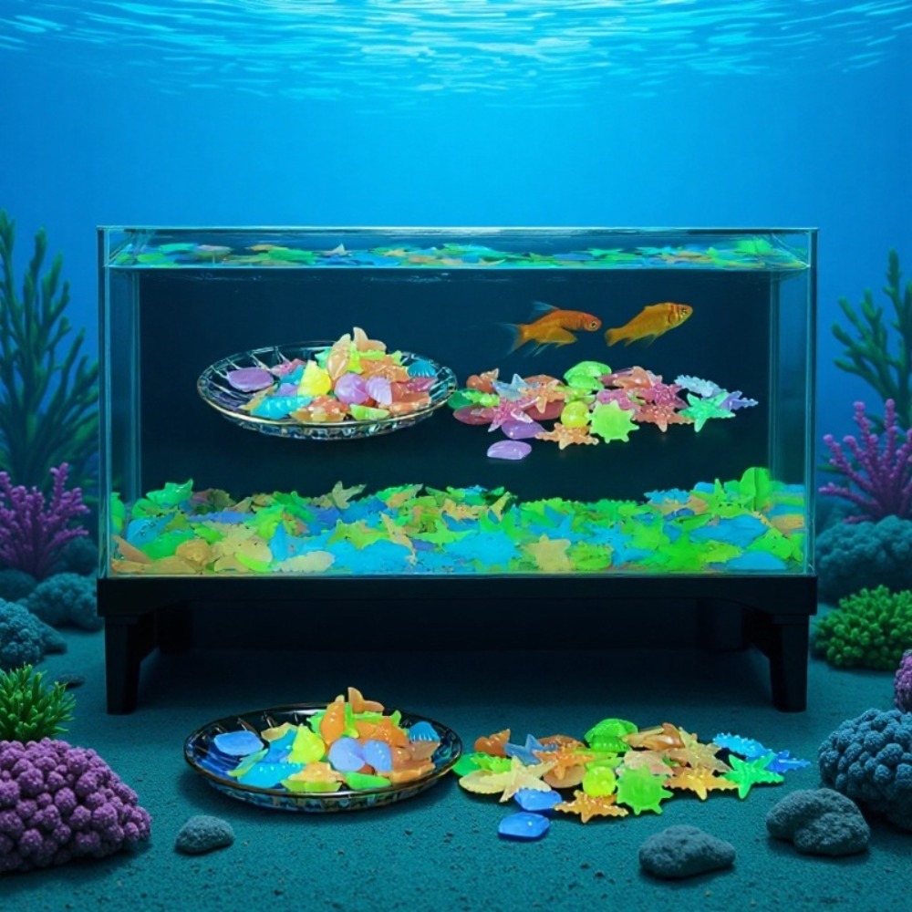Aquarium Fish Enrichment - Parlayan Işıltılı Okyanus Taşları Floresan Deniz