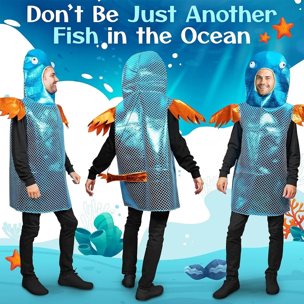 Aquarium Fish Yellow - Parlak Mavi Balık Kostümü Metalik Pullu